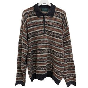 VTG Tundra Canada Men's Wool Blend Button Long Sleeve Knit Polo Sweater Size L